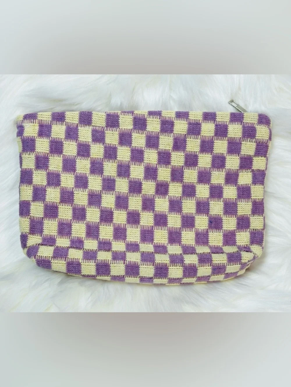 Checked Lavender & Cream Knit Clutch Bag